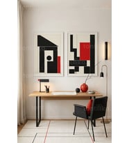 Modern Geometrik Soyut Tasarım 2’li Ahşap Çerçeveli Tablo Seti
