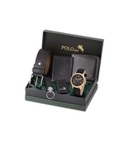 Polo Air Deri Kordon Erkek Kol Saati Kemer Cüzdan Kartlık Çakmak Anahtarlık Seti Siyah Bakır Renk PL-7084E4