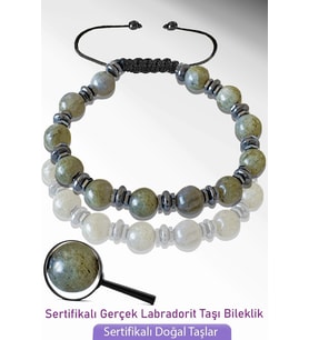 Sertifikalı Gerçek Yansımalı Labradorit Taşı Bileklik - Ayarlamalı (Çok Renkli)