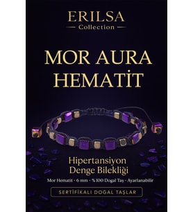 Sertifikalı Hipertansiyon Denge Enerji Bilekliği – Mor Aura Hematit Doğal Taş 6 mm Ayarlanabilir (Çok Renkli)