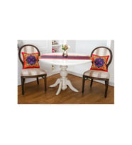 Belize Baskılı Saten Kumaş Kırmızı Siyah Runner Kırlent Set 3 Prç. 135X50 Cm 1378 (Siyah-Kırmızı)