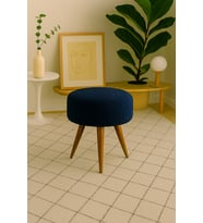 Yuvarlak Puf Bench Ahşap Retro Ayak Dekoratif Peluş Tabure