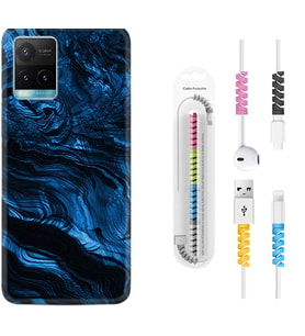 Vivo Y11S Y21S Y20 Y20S Y70 Kılıf Kablo Koruma Spiral Silikon Blue MArble 1379