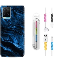 Vivo Y11S Y21S Y20 Y20S Y70 Kılıf Kablo Koruma Spiral Silikon Blue MArble 1379