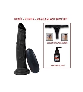 18,5 cm Belden Bağlamalı Realistik Testissiz Titreşimli Dildo Penis Set