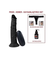 18,5 cm Belden Bağlamalı Realistik Testissiz Titreşimli Dildo Penis Set