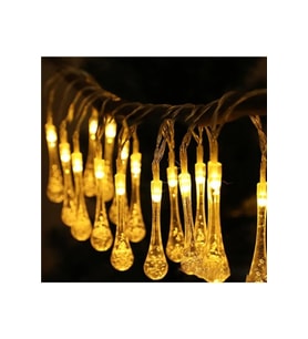 10 Led 2 Metre Sarı Kristal Su Damlası Güneş Enerjili Led Işık Solar Bahçe Ağaç Lamba Aydınlatması
