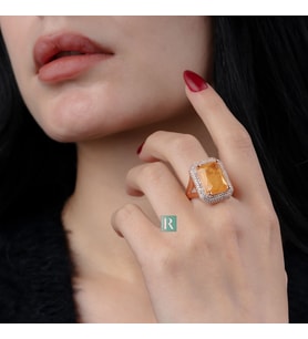 RevSilver Sarı Sitrin Taşı Kristal Kesim 14k Kaplama 925 Ayar Gümüş Yüzük Kadın Hediyelik