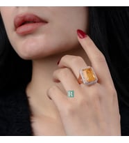 RevSilver Sarı Sitrin Taşı Kristal Kesim 14k Kaplama 925 Ayar Gümüş Yüzük Kadın Hediyelik