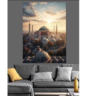 Gün Batımında İstanbul Ve Camii Dekoratif Kanvas - Mdf Ahşap Tablo