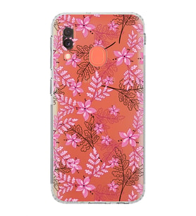Samsung Galaxy A20e  Kamera Korumalı  Kapak Floral Pembe Tasarımlı  Şeffaf Kılıf