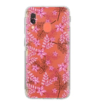 Samsung Galaxy A20e  Kamera Korumalı  Kapak Floral Pembe Tasarımlı  Şeffaf Kılıf