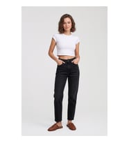 Kadın Yüksek Bel Slim Fit %100 Pamuk Antrasit Jean Pantolon