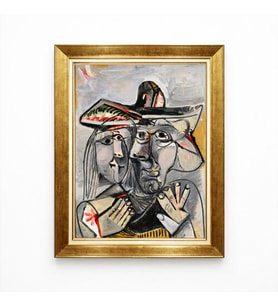 Tablore Kübik Soyut Figürlü Yağlı Boya Dokulu Tablo Altın Çerçeveli Modern Sanat Duvar Dekorasyonu