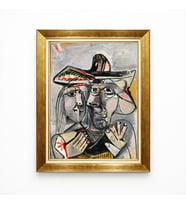 Tablore Kübik Soyut Figürlü Yağlı Boya Dokulu Tablo Altın Çerçeveli Modern Sanat Duvar Dekorasyonu