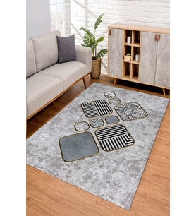 Dijital Kaymaz Taban Yıkanabilir Renkli Salon Halısı Mutfak Halısı Yolluk ND-SD-1174 (Gri)
