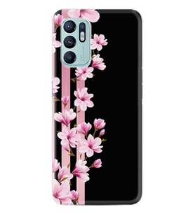 Oppo Reno 6 Kılıf Resimli Desenli Baskılı Silikon Pink Flowers 3 1393
