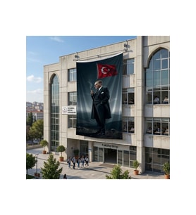 Mustafa Kemal Atatürk ve Türk Bayrağı Poster Bayrak Raşel Kumaş 6x9 metre ATA61