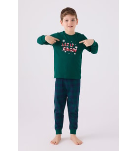 Arnetta 3131 Garson Noel Let İt Snow Erkek Çocuk Yeşil Uzun Kol Pijama Takım