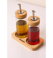 Bambu Kapaklı Cam Yağlık & Sirkelik Seti – 2'li Standlı 200ml