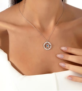 925 Ayar Gümüş Mavi Opal Taşlı Dönence Pusula Kolye