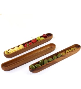 Akasya Ağacından Ahşap Zeytin Tabağı, Zeytinlik,Ahşap Zeytin Tepsisi El Yapımı Akasya Ahşap Uzun Kano Tekne Tarzı Çanak - Yemek Servis Tabağı Masa Orta Parça (35cm*5cm)