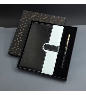 Siyah Beyaz Renkli Tarihsiz Ajanda Defter Ve Metal Roller Kalem Seti