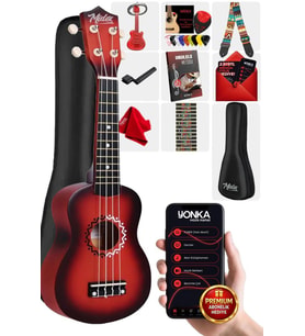Midex UKX-500RD Sunburs Efektli Maun Soprano Ukulele Full Set