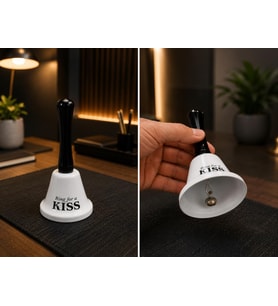 El Çanı Dekoratif Masa Zili – Ring For A Kiss Tasarımlı Romantik Hediye 13 cm Çan Zil Beyaz