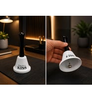El Çanı Dekoratif Masa Zili – Ring For A Kiss Tasarımlı Romantik Hediye 13 cm Çan Zil Beyaz