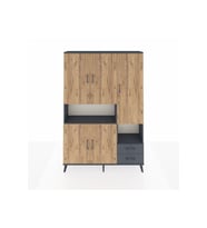 Arges Dolap 10 Raflı 2 Çekmeceli 5 Kapaklı 132x30x195 Antrasit-Çam/Antrasit