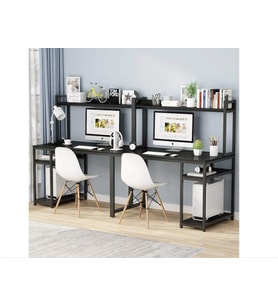 Zizuva Tasarım 2 Kişilik Raflı Ergonomik Siyah Çalışma Masası