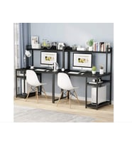 Zizuva Tasarım 2 Kişilik Raflı Ergonomik Siyah Çalışma Masası