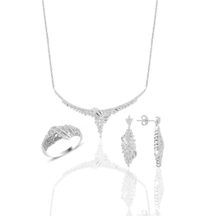 Söğütlü Silver Gümüş rodyumlu  pırlanta modeli beyaz altın görünümlü kolye küpe ve yüzük seti