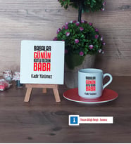 Babalar Günü Hediyesi Dekoratif Taş, Türk Kahvesi Fincanı Kırmızı İsme Özel Hediye Babaya Hediye (Model 6)