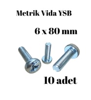 Metrik Vida YSB 6X80  10 Adet Yıldız Silindir Başlı Vida