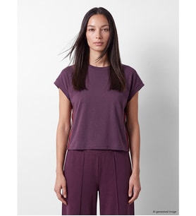 LCW EVERYDAY Mürdüm Şerit Detaylı Soft Touch Oversize Kadın Tişört