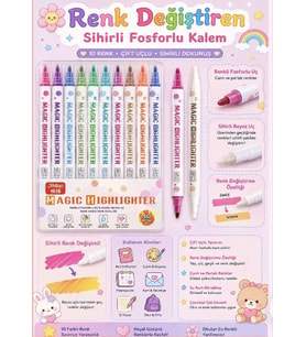 Kawaii 10 Renk Renk Değiştiren Sihirli Fosforlu Kalem Seti Çift Uçlu Magic Highlighter