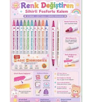 Kawaii 10 Renk Renk Değiştiren Sihirli Fosforlu Kalem Seti Çift Uçlu Magic Highlighter