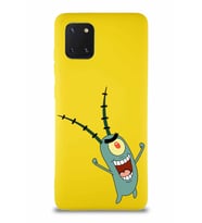 Samsung Galaxy Note 10 Lite Soft Premier Kapak Plankton Tasarımlı Silikon Kılıf - Sarı (Şeffaf)