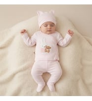 Kız Bebek Tavşan Baskılı 3 ' Lü Zıbın Seti - 0-3 AY / PEMBE