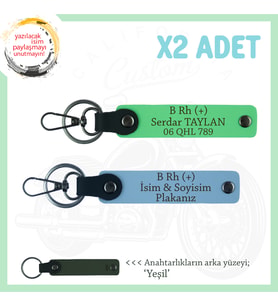 Biker Dostlarına, İsim Plaka ve B Rh (+) Kan Grubu Yazılı, Motor x2' li Anahtarlık, Mavi-F Yeşil-Ysl