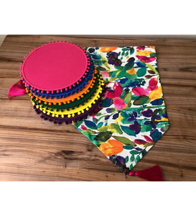 SULUBOYA DESENLİ RUNNER & PONPONLU SUPLA (Krem)
