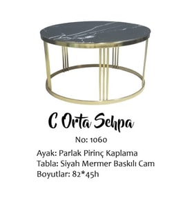 Brc 14059  ORTA sehpa C Model Siyah mermer TEMPER Cam Metal gold renk Kaplam Ayak