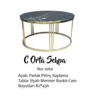 Brc 14059  ORTA sehpa C Model Siyah mermer TEMPER Cam Metal gold renk Kaplam Ayak
