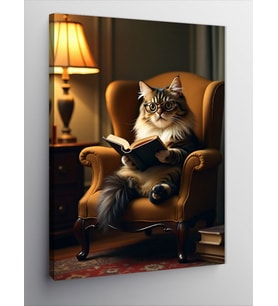 Kanvas Tablo Kitap Okuyan Kedi