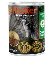 KLICKER 12 ADET JÖLELİ PARÇA ETLİ YETİŞKİN KÖPEK KONSERVE YAŞ MAMASI KUZULU 400 GR