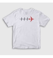 Presmono Unisex Çocuk Beyaz Heartbeat Pilot Airplane Uçak T-Shirt 403302tt (Beyaz)