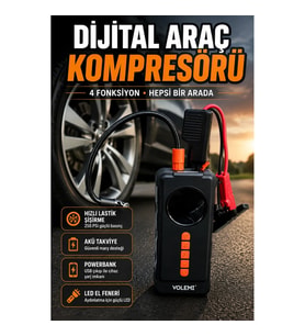 Dijital Araç Kompresörü 10000mAh 250 PSI Akü Takviye Cihazı Powerbank LED Fenerli