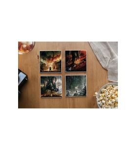 Atölye Hobbit Temalı Bardak Altlığı 4’lü Set Doğal Taş (10x10 cm)